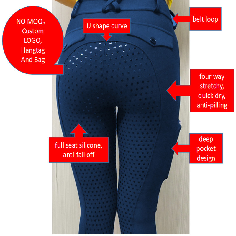 XXS - XL Equestrian Riding Tights Polyester Full Seat Silicone Leggings With Pocket