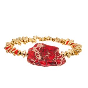 China Bracelet Gold Plated Broken Crushed Stone Bangle With Red Irregular Stone factory