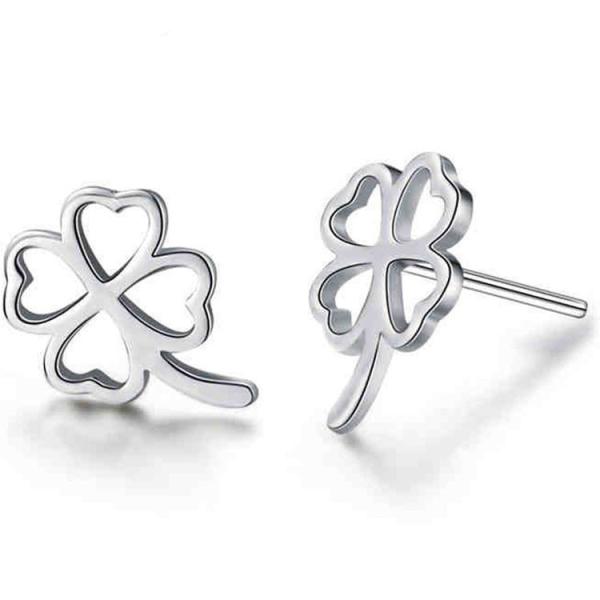 Fashion Korea Style Jewelry 925 Silver Plated Four Leaf Clover Flower Stud