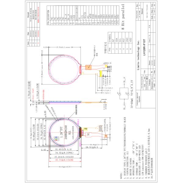 1.28 Inch TFT Lcd Display Module TFT Display 240x240 25 PINS Driving IC GC9A01