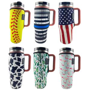 China Custom Sublimation Printing 40oz Handle Tumbler Cup Sleeve Neoprene 40oz Stanleys Tumbler Cup Holder Carrier Bag factory