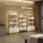 Versatile Cosmetic Luxury Display Cabinets MultiLayer Marble Shelving Golden