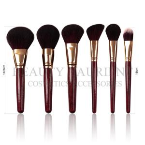 China Customizable Logo 7pcs Face Makeup Brush Set Red Wine Wooden Vegan Natural Hair factory