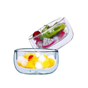 China SGS Double Clear Glass Salad Bowls Disc Shaped customized printing factory