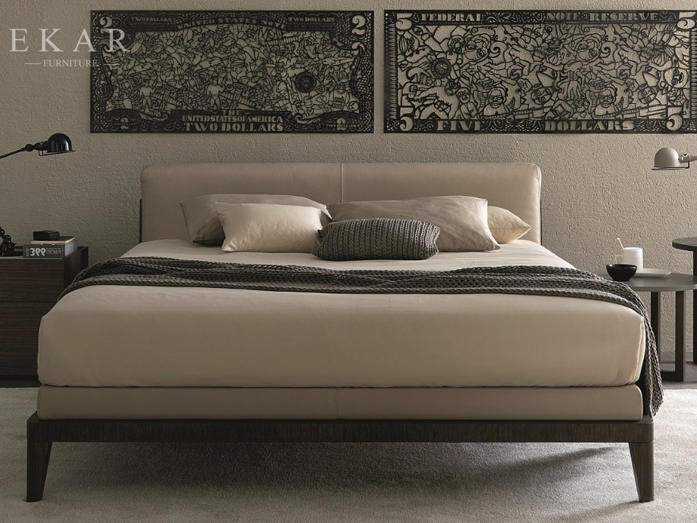 New Model Genuine Leather Simple Design Wooden Bed ZZ-BD011