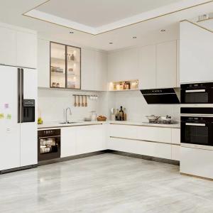 China Quartz Stone Hotel Kitchen Cabinets Durable Metal Frame Scratch Resistant factory