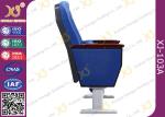 Soild Wood Armrest Blue Fabric Conference Hall Chairs With Aluminum Feet