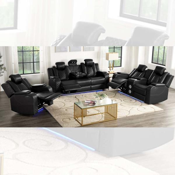 Power Recliner Sofa set with Power Recliner Seats and Power Headrests and