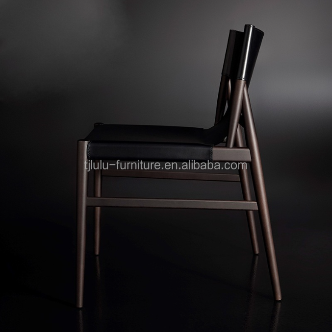 Wood Dining Chair Italian Classic Luxury Modern Cafe Chair Black/Brown Style Living PU Leather Living Room Furniture