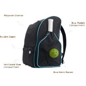 600D PVC Pickleball Racket Bag Backpack OEM / ODM With Outsides Racket Pocket