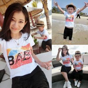 China 2016 Fashion Parent-child outfits Summer White T-shirt Casual style Baby Pattern factory