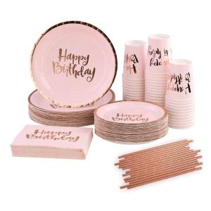 China Pink Gold Pink Paper Plates And Cups Napkins factory