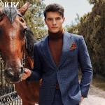 Blue Houndstooth Men's Suit for Business Casual Formal Wear and Groom Wedding