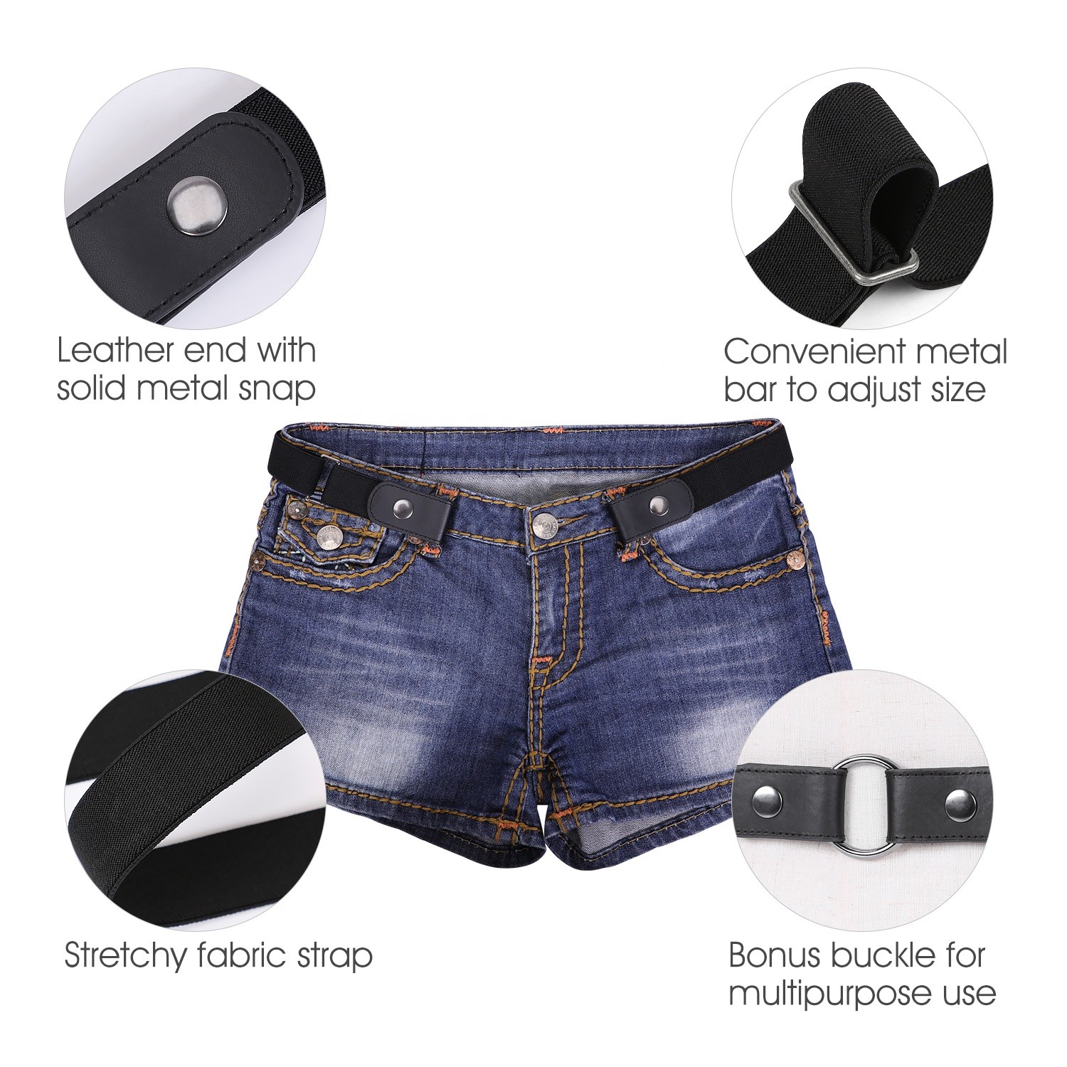 Stretch Women Elastic Belts 46cm No Buckle Belt O Buckle