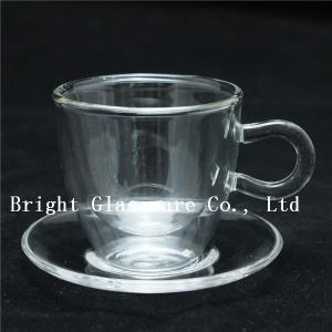 China clear double wall thermo glasses, double wall coffee glass, tea set glass with saucer factory