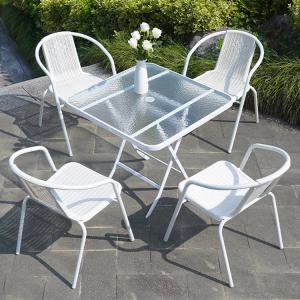 China Outdoor Restaurant Balcony Cafe Patio Garden Set Rattan Chair and Small White Square Table factory