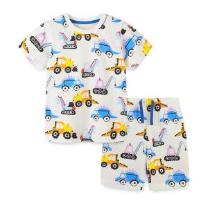 China Summer Boys Outfit Toddler Baby Tracksuits Sets Kids Car Print Tops Shorts 2PCS Outfits Children Clothing Set factory