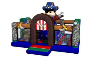 China Pirate Themed Kids Inflatable Bounce House Full Printing With Climbing Wall On Middle factory