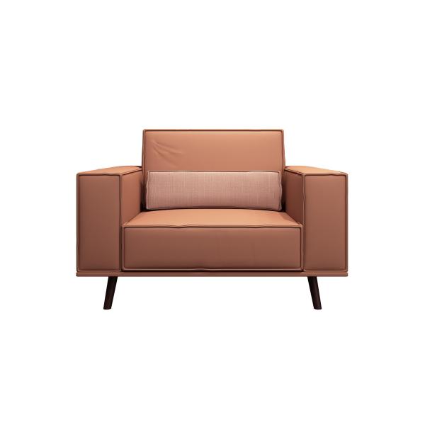 Fashion modern lobby furniture single sofa in Leather upholstered with Walnut