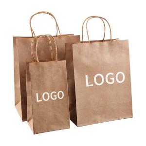 China Recyclable Fast Food khaki Kraft Takeaway Paper Bags Logo Printed factory