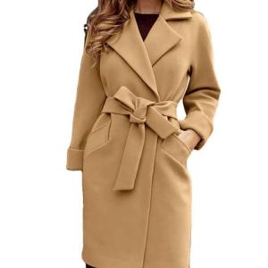 China                  Fashion Wholesale Ladies Wool Plus Size Design Long Jackets Coats Casual Jacket Oversize Coats with Tie for Women Woolen Knitted              factory