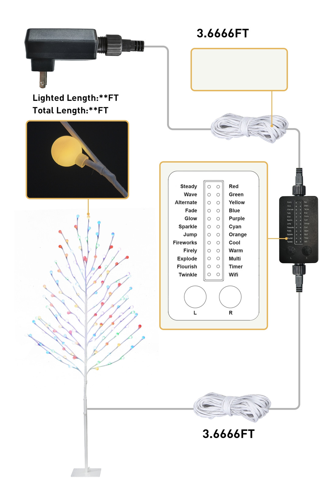 Voice Controlled 180CM Frosted Ball App Tree