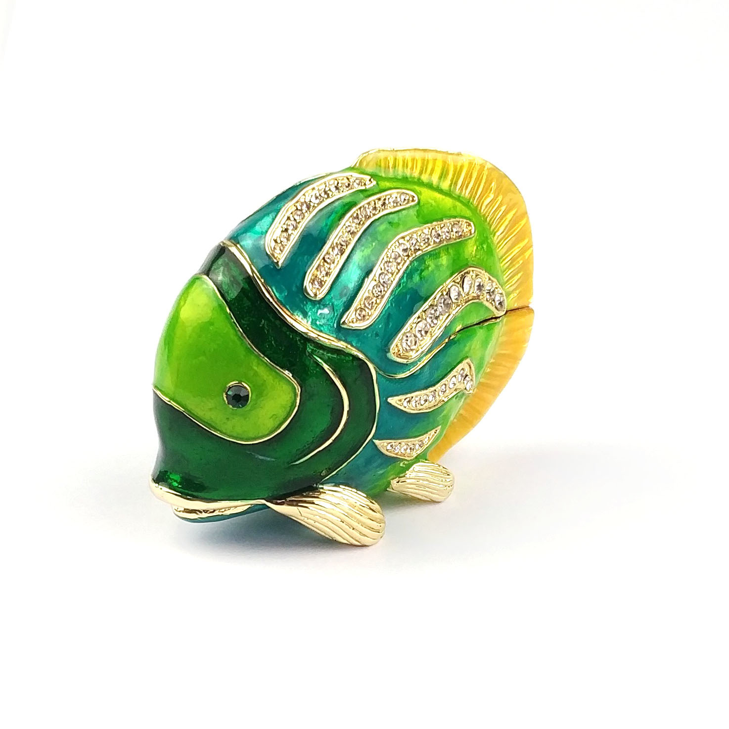 Expertly Crafted Fish-Shaped Jewelry Box with Enamel Finish and Rhinestone Accents A Must-Have for Your Collection