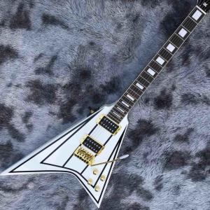 China jackson custom guitar White color Golden hardwares Blocks inlay on rosewood fingerboard flying v electric guitar 6 strin factory