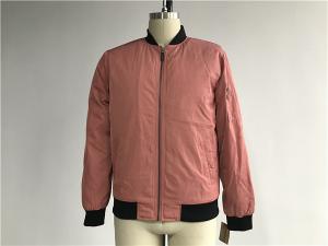 China Male Dusty Pink Polyester Bomber Puffer Jacket With Contrast Rib Detail TW78442 factory