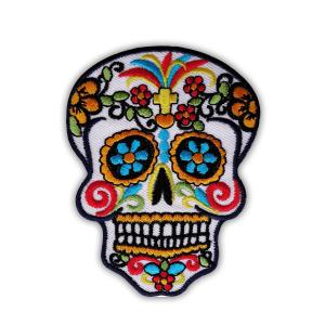 China Fabric Embroidered Skull Cool Iron On Glitter Patches For Clothing factory