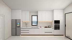 China White Stainless Steel Kitchen Cabinets Modern One-Wall Design With Built-In Appliances factory