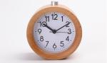 Small Round Wooden Alarm Clock , Analog Snooze Night Light Wooden Desk Clock