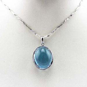 China Women Fashion Oval Dome Blue Topaz Cubic Zircon Pendant 925 Silver Chain Necklace (PSJ0187) factory