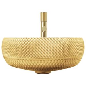 China Electroplated coating Glass Vessel Basins Crystal Bath Wash Sinks In 18K Gold Color factory