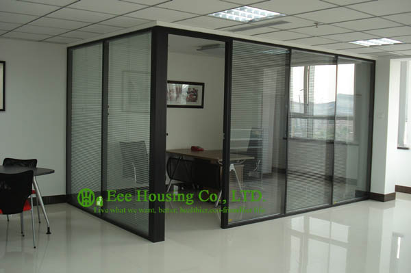 Aluminum Frame Fixed Glass Partition, Powder Coating Finished