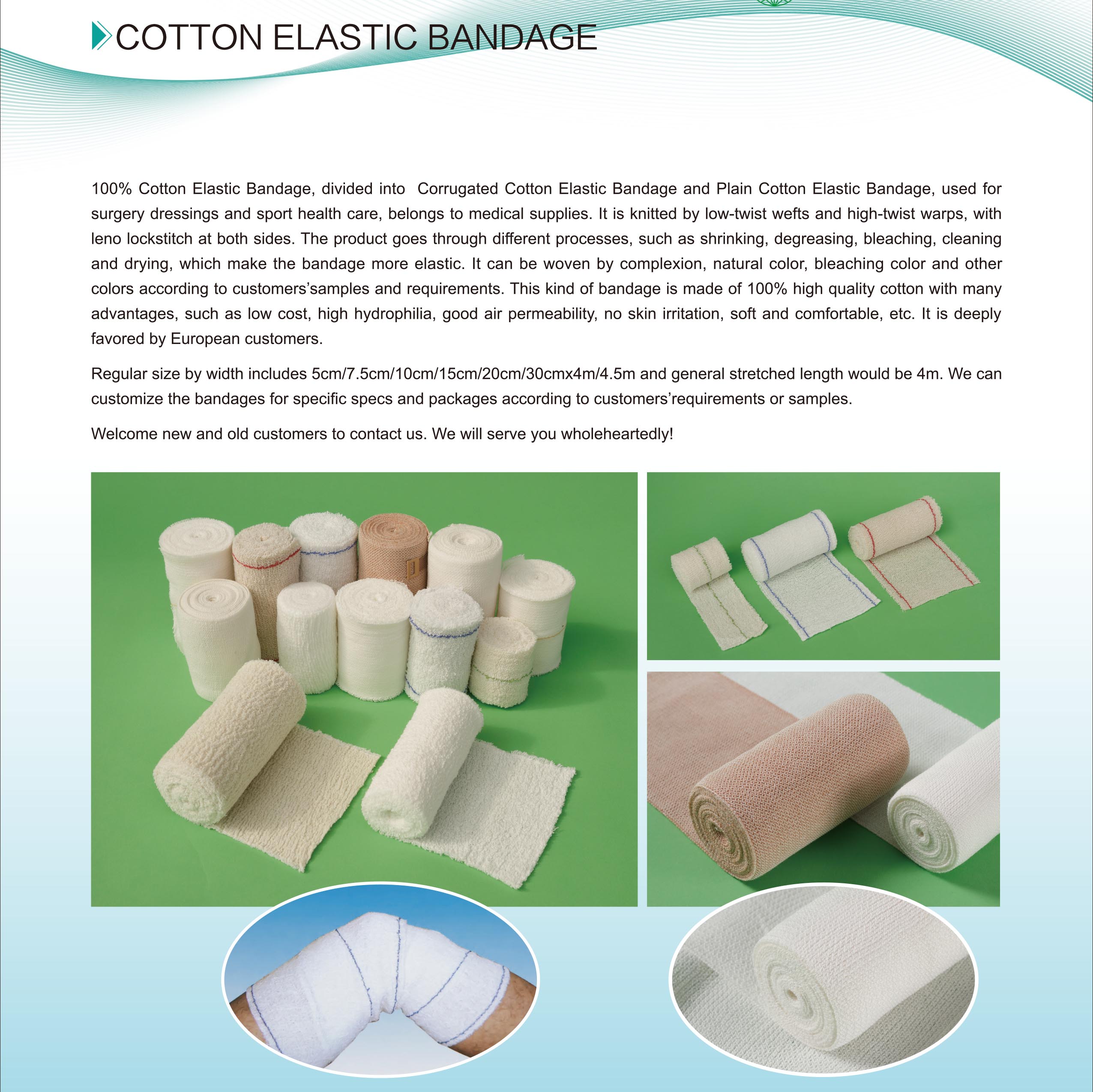 Medical 100% Cotton Plain and Crepe Elastic Bandage for Surgery Dressing and Sport Health Care