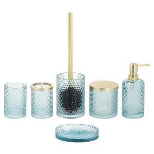 China Honeycomb Pattern Glass Bath Accessories Set Frosted Lotion Bottle For Sustainable Bathroom Decor factory