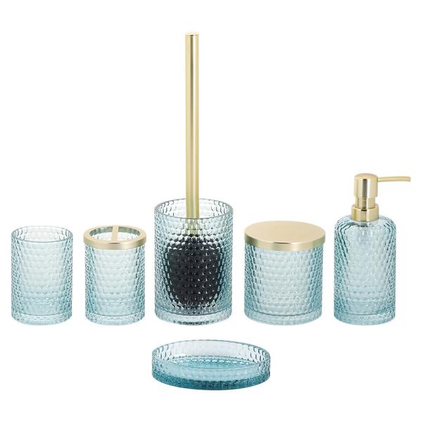 Honeycomb Pattern Glass Bath Accessories Set Frosted Lotion Bottle For