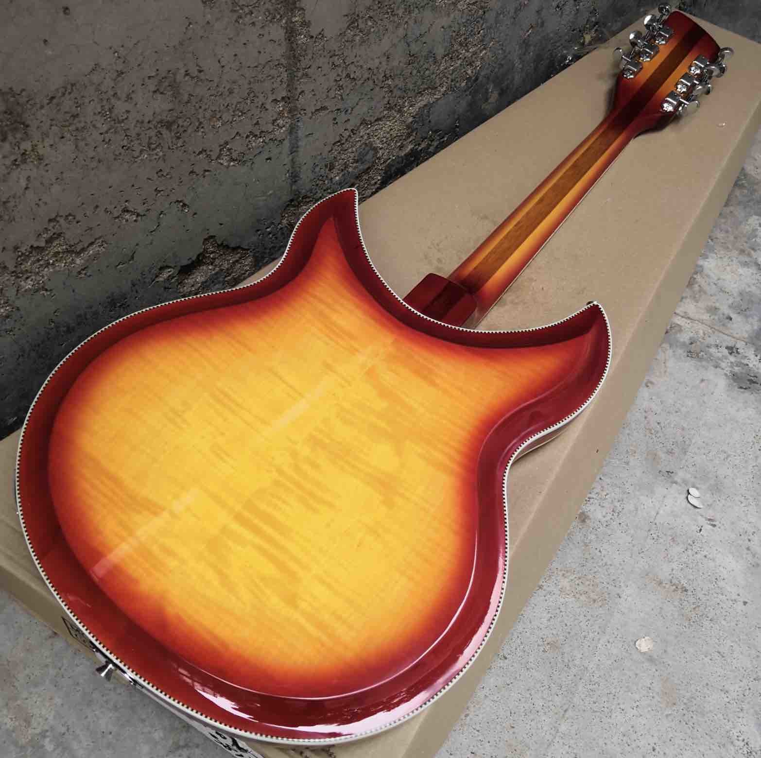Custom Flamed Maple Top Ricken 381 Style 6/12 String Electric Guitar in Cherry Burst Color