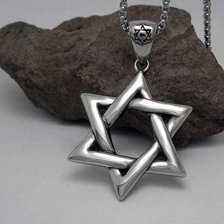 Men's 925 Silver Plated Titanium Stainless Steel Necklace with Jewish Stars(SP460)