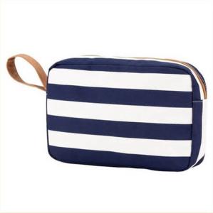 China Printed Blue White Striped Canvas Women Storage Makeup Bags Cases factory