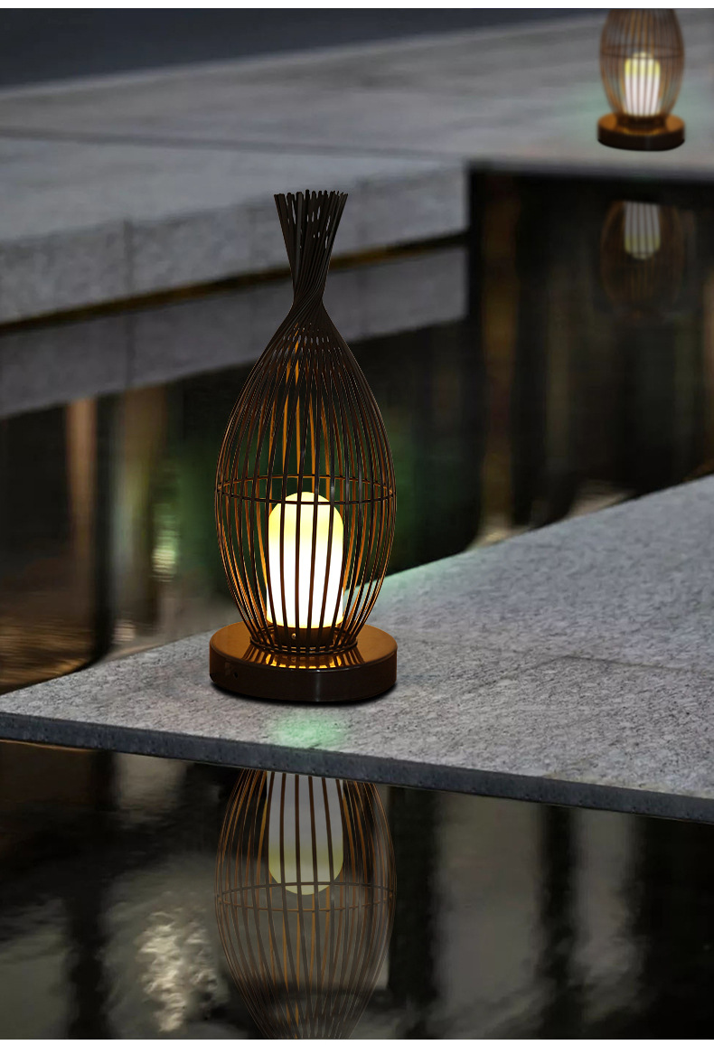Water Resistant Rattan Floor Lamp For Villa Outdoor Balcony