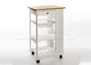 China 4 Tier 86cm Height 50cm Width Wood Kitchen Cart On Wheels factory