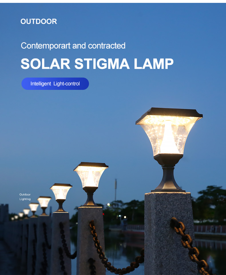 Die Cast Aluminium 30W Solar Pillar Light Garage Fence Decoration post lamp