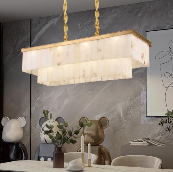Modern Home Decor Brass Chandelier Alabaster Marble Shade Hotel Restaurant Room