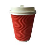 Red Hot Coffee Paper Cup Aqueous Coated Ripple Wall 12 Oz Paper Cups