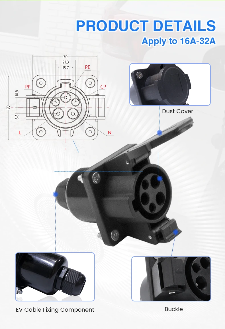 SAE J1772 Car Side Inlet EV Charging Accessories Type 1 Socket For EV Car Charging