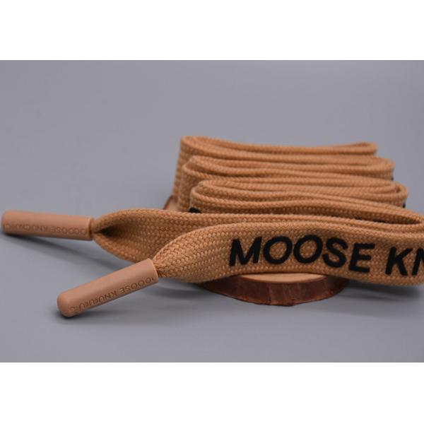 Garments 140cm Polyester flat Rope Printed With Matte Black Silicone Logo