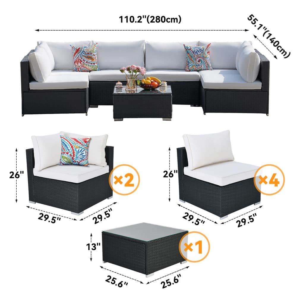Outdoor Furniture AJUNION 7 Piece PE Rattan Wicker Sectional Sofa Set for Garden
