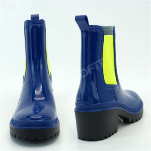 EU 28 Acid Resistant PVC Rain Boots High Heel With Neon elastic